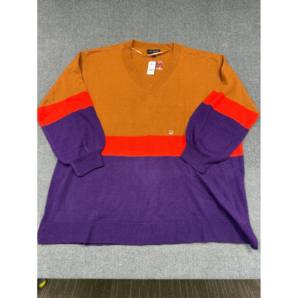 Lane Bryant Womens Colorblock V-Neck Sweater Orange Purple Mustard 26/28 NEW